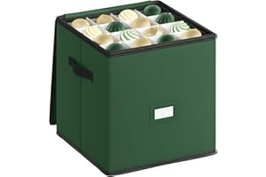 SONGMICS Caja Almacenaje para Bolas de Navidad y Decoraciones Navideñas, con Tapa y Doble Cremallera, 4 Bandejas, Tela Oxford 600D, 64 Compartimentos de 7,6 cm, Verde Bosque RFB034C01