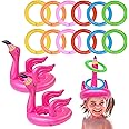 VIKSAUN 14 Pieces Inflatable Ring Toss Game Inflatable Flamingo Hats Flamingo Game for Kids and Adult Family Party Prop Hawaii Summer Party Decorations Water Fun Summer Pool Party