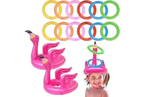 VIKSAUN Inflatable Ring Toss Game - 14 Pieces, Inflatable Flamingo Hats, Flamingo Game for Kids and Adults, Summer Pool Party Decorations