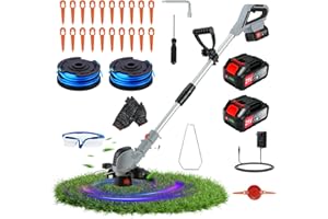KEJSNDXC Garden Strimmer Cordless,New Upgrade Electric Garden Strimmer Cutter,telescopic Grass Strimmer,Battery level display,Lawn、twigsbrush Trimming (grey)