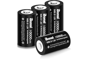 BONAI D Batterie Ricaricabili ad Alta Capacità 10000mAh HR20 1.2V Ni-MH Pile Ricaricabile Stilo D Ultra Potenza e Alte Prestazioni Auto-Scarica Bassa Eco-Friendly da 4 Pezzi