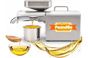 FoundGo Presse à huile automatique Machine d'extraction d'huile chaude/froide Extracteur de presse à huile en acier inoxydable 750 W Expulseur d'huile pour graines de lin, cacahuètes, 4-7 kg/h CE