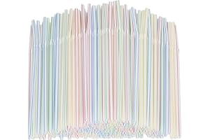 RAHEEM Plastic Straws - 600 PCS Drinking Straw Flexible Reusable Colorful Straws for Kids and Adults Bendable Drinking Straws Multi Colored Striped Flexible Straws
