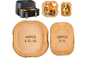 ‎INWEE Inwee 120 sztuk Papier do Pieczenia do Frytkownicy 5,2L & 3,1L,akcesoria do pieczenia do frytkownicy dla Tower/Lakeland/Salter i innych dużych i małych frytkowników dwudrzewowych