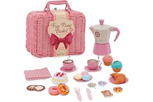 FORROBY Set da picnic con coperta, torta tagliabile, valigetta per il trasporto, dessert, macchina da caffè, cucina per esterni, accessori per la cucina dei bambini per 3-5 J (rosa)