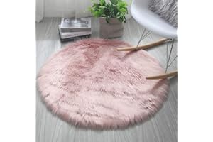 HARESLE Round Shaggy Rugs Faux Fur Rug Soft Bedroom Rugs Woolen Floor Carpet Mats, Pink/Diam 32 inch