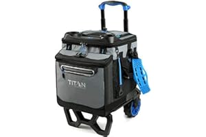 TEJAL Arctic Zone Titan Deep Freeze Rolling Cooler - High Performance - 60 Can Capacity (Blue) with Single Canvas Zipper Tool Bag Pouch(16Oz), Pouch Color May Vary