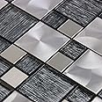 Luxury Textured Grey Glass & Brushed Steel Mix Mosaic Wall Tile Sheet 8mm