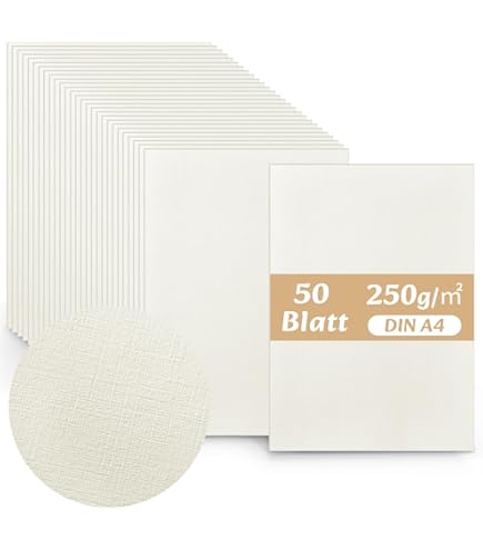 50 stuks DIN A6 karton met linnenstructuur - kleur: wit - 105 x 148 mm - 250 gram per m² - enkele kaart zonder vouwen - ideaal voor knutselen, scrapbooking, wenskaart - GUSTAV NEUSER
