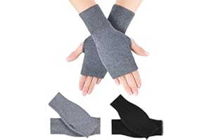 Kieswan 2 Paar Fingerlose Handschuhe Handstulpen Damen und Herren, Dehnbar Armstulpen Unisex Pulswärmer, Winter Strick Handschuhe ohne Fingerkuppen Dünne Handschuhe