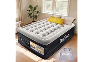 OlarHike Inflatable Mattress, Air Bed, Double Airbed with Built in Pump, Blow Up Mattress, Folding Guest Bed Self Inflating with Flocked Surface for Camping and Home Use, 190cm x 140cm x 46cm (Black)
