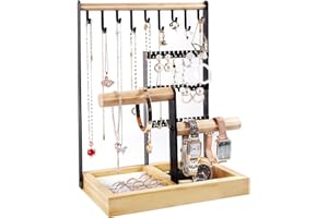 ZHHGOO Schmuckständer Schmuckhalter,Kettenhalter aus Holz und Metall,Ohrstecker Display Schmuckhalter,Schmuckstander,Schmuckaufbewahrung Kettenhalter,Zur Schmuckaufbewahrung-Schwarz