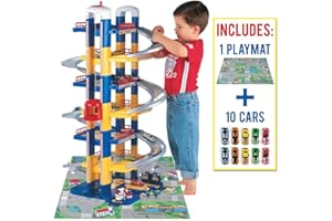 M MOLTO MOLTO | Parcheggio d'infanzia di 7 piani con garage, rampe, lavanderia, ascensore, stazione di benzina e area unta | Include 10 auto e arazzi da gioco | Giocattoli educativi per bambini | + 3 anni