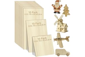 Amentalove 30PCS Natural Plywood Sheets 2mm, 3 Size Unfinished Basswood Sheet 200×100mm/150x100mm /100x100mm, Rectangle Thin Wood Sheets for Crafts, Painting, Wood Engraving, Laser Projects
