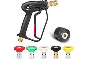 Qooltek Hochdruckreiniger Pistole mit 5 abnehmbaren Sprühdüsenspitzen, Schnellanschluss und Adapter für Kärcher, Auto-Düsenreiniger, M22–14 mm Armatur, Reinigungssets für Kärcher