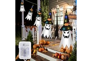 Lecone Decorazione per Halloween, 5 Pezzi Fantasmi Appesi con Cappello da Strega, Fantasma Appeso Decorazioni Halloween, Halloween Luminoso Strega Cappelli per Feste, Giardino, Cortile, Albero