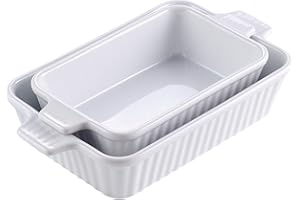 MALACASA, Serie BAKE.BAKE, Set da 2 Teglie da Forno in Porcellana (9"/ 11"), Teglie Rettangolari con Manici in Ceramica Ideali per Lasagne/Torta/Casseruola/Tapas, Bianco