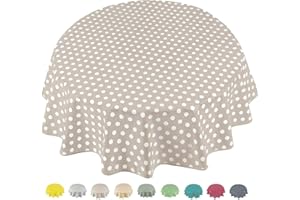 Home Direct Mantel de Hule, Redondo 140 cm Lunares Beige Gris