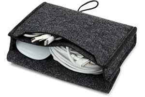 NIDOO Portable Feutre Pochette Etui de Rangement pour Souris, Téléphone Portable, Câbles, Disque Dur Portable, Banque De Puissance Etc, Gris Foncé