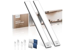 LROLTEF Reglette LED Lampe Cuisine sous Meuble avec Detecteur de Mouvement Interieur - 30CM 2200mAh Lumiere Placard sans Fil Rechargeable - Eclairage Veilleuse pour Dressing Escalier Armoire | 2 Pack