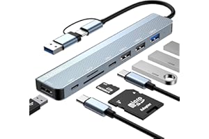 VECBMN USB C Hub 3.0, 8-in-1 Adapter mit USB C Port, USB 2.0&USB 3.0 Ports, SD/TF Kartenles, Multiport Adapter für MacBook Air/Pro, iPad Pro, Chromebook, Huawei, Dell XPS, HP, Samsung, usw