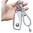 Yumzeco Car Key Case Compatible with BMW with Bling Diamonds Keychain,4 Buttons Key Fob Case for 2 3 5 7 series X1 X4 X5 X6 X7 i4 i7 iX XM,TPU Silicone Cover BMW Keyless KeyProtector-White