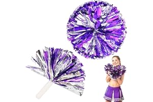 Pompon da Cheerleader - LNSYSNS 2 Pezzi Pompon in Lamina Metallica, Manico dritto, Lucente, Fluffy - Pompon Sportivi per lo Sport Cheer prom Costume Night Party Spirito di Squadra