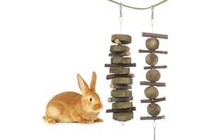 Popuppe Hamster Toys, 2 Pack Rabbit Bunny Chew Toys for Teeth, Applewood Sticks with Natural Grass Cake and Grass Ball, Teeth Grinding Rabbit Toys for Guinea Pig, Parrot, Chinchilla, Gerbil, Hamster