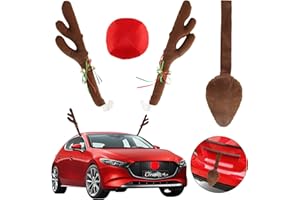 ACTOYS Rentier Auto Set, Auto Deko Weihnachten, Weihnachtsdeko Auto Rudolph Kostüm Set mit Geweih, Nase und Schwanz für Weihnachten, Auto Deko für Truck Van SUV