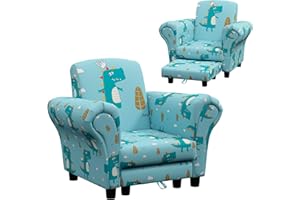 AIYAPLAY Kids Armchair with Stool, 2 Piece Kids Sofa Set with Cloud Design, Wooden Frame, Upholstered Chair for Bedroom, Playroom, Nursery, for 1.5-3 Years Old, Blue