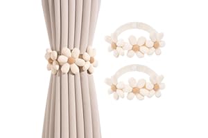BLUWEET 2 Stück Vorhänge Raffhalter Blumen Dekor Gestrickte Vorhang Halter Handgefertigte Elastische Raffhalter Dekorative Vorhang für Haus, Büro, Wohnzimmer, Fenster Dekoration Beige