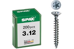SPAX Universalskruv, 3,0 x 12 mm, 200 stycken, T-STAR plus, försänkt huvud, full gänga, 4CUT, WIROX A3J, 1191010300123