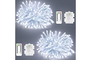 JXLEDAYY 2 Pack Christmas Lights Battery Fairy Lights Total 20M 200 LED String Lights Outdoor Waterproof with Remote Timer 8 Modes for Indoor Outside Garden Party Xmas Bedroom Wedding Decorations Cool White