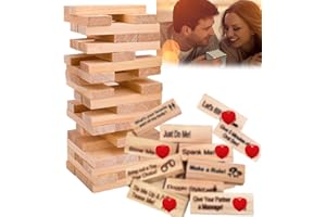 KOLGEIKJ 48Pcs Super Naughty Block Tower Game, Blocks Games for Couples, Couples Games for Adults, Valentine Tumbling Tower Stacking Blocks Game with Truth or Dare Questions and Challenges, Wooden Block Gam-e