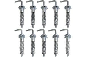 AERZETIX - C62901 - Lot de 10 - Cheville à Expansion Ø8x38 mm avec Crochet M4 en Forme ''L'' - pour plaques de plâtre Corps Creux cloison sèche - en Acier - Finition zingué Cr3+