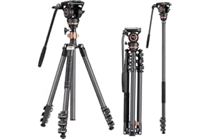 Cayer CF2451 Treppiede video in fibra di carbonio da 67 pollici con testina di trascinamento fluido, treppiede DSLR compatto a 4 sezioni convertibile in monopiede, per fotocamera DSLR Canon Nikon Sony