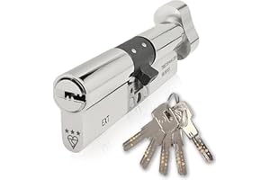 IRONWORX® Spectre Nickel 35mm (Turn) / 35mm (Key) (70mm) Maximum-Security Police Approved TS007 BSI 3 Star Euro Cylinder Door Lock with Escape Thumb Turn Function, Includes 5X Keys