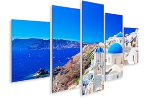 islandburner Bild auf Leinwand Oia Stadt Auf Der Insel Santorin Griechenland Wandbild Poster Bilder 170x80cm - 5 Teile