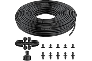 Pawfly 30 m Drip Irrigation Tubing, 6 mm Emitter Tubing with 15 cm Spacing, Polyethylene Drip Line with 12 Parts, Black Distribution Tubing for Drip Irrigation System, Drip Irrigation Hose Roll