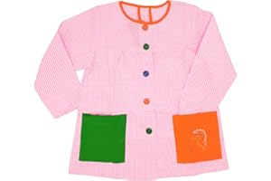 MAGIC SELECT Grembiule Scolastico per Bambini. Grembiule per Bambini a Quadretti con Bottoni, per l'Asilo e la Scuola. Grembiule con Tasca Ricamata per Bambini