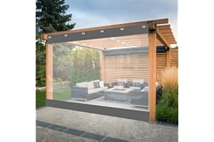 AWSAD Rideau Pergola Extérieur Rideau Transparent Étanche Terrasse Rideaux en PVC 500g/㎡Couverture en PVC Durable Bache for Gazebo,Front Porch,Pergola (Color : Gray, Size : 5x2.5m)