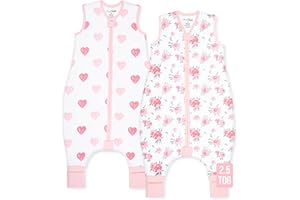 Mama Cheetah Toddler Śpiwór z nogawkami, 6-18 miesięcy, 2,5 TOG bawełna ekologiczna, śpiwór niemowlęcy z nogami, dla spacerowiczów, z 2-kierunkowym zamkiem błyskawicznym, śpiwór dla dziewcząt i