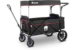 elvent® SmartCruiser Premium Bollerwagen - Handwagen faltbar mit Dach I Sitzpolster, Hecktasche, Feststellbremse, Off-Road-Reifen, 5-Punkt-Gurt I für 2 Kinder | Teleskop-Zugstange (Schwarz)