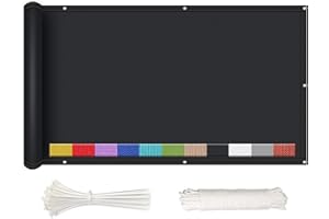 NKADNB Osłona balkonowa 110 x 700 cm, lekko przezroczysta, odporna na warunki atmosferyczne, na balustradę balkonową, taras i do ogrodu, na balkon, ochrona przed spojrzeniami, bez wiercenia, czarna