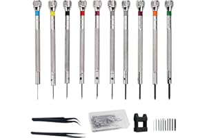 RobLuX 10 Pcs Uhrmacher Schraubendreher mit 10 Ersatzspitzen Transparente Kunststoffbox Schraubendreher Uhr 0,6/0,8/1,0/1,2/1,4/1,6/1,8/2mm Präzisions Uhren Schraubenzieher für Uhren Brillen Schmuck