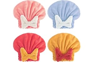 JTMKYO 4 gorros de secado de pelo de terciopelo coral, bolsa de toalla de pelo con lazo, gorro de ducha súper absorbente, gorro absorbente portátil de secado rápido, toalla de secado dulce para niñas y