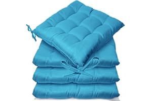 CB CASABELLA Casabella Pack of 4 Seat Pad for Dining Chair Garden Kitchen Chair Cushion With Tie On_9 Stitch_Teal Indoor/Outdoor Comfortable chair pads for Kitchen seat pads 9 stitch cushions
