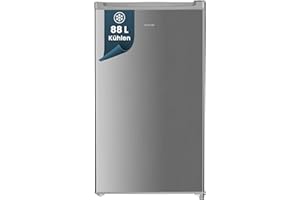 homeX Kühlschrank ohne Gefrierfach, Vollraumkühlschrank klein - 88L Nutzinhalt, freistehend und kompakt, Tischkühlschrank leise 39 dB, Fridge mit LED-Innenbeleuchtung und Temperaturregelung, silber