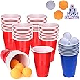 JNGTKL 46 Piece Red Cups, Red Plastic Cups, 30 Red Blue Plastic Cups Reusable Plastic Party Cups With 6 Ping Pong Balls, 10 Dice, Used For Party Games, Family Gatherings