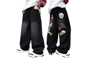 JiAmy Chłopięce spodnie dżinsowe, elastyczny ściągacz, Baggy Jeans chłopięce, szerokie nogawki, Y2k, dziecięce spodnie cargo, bawełna, spodnie dżinsowe dla chłopców i dziewczynek, 120-160 (5-13 lat)